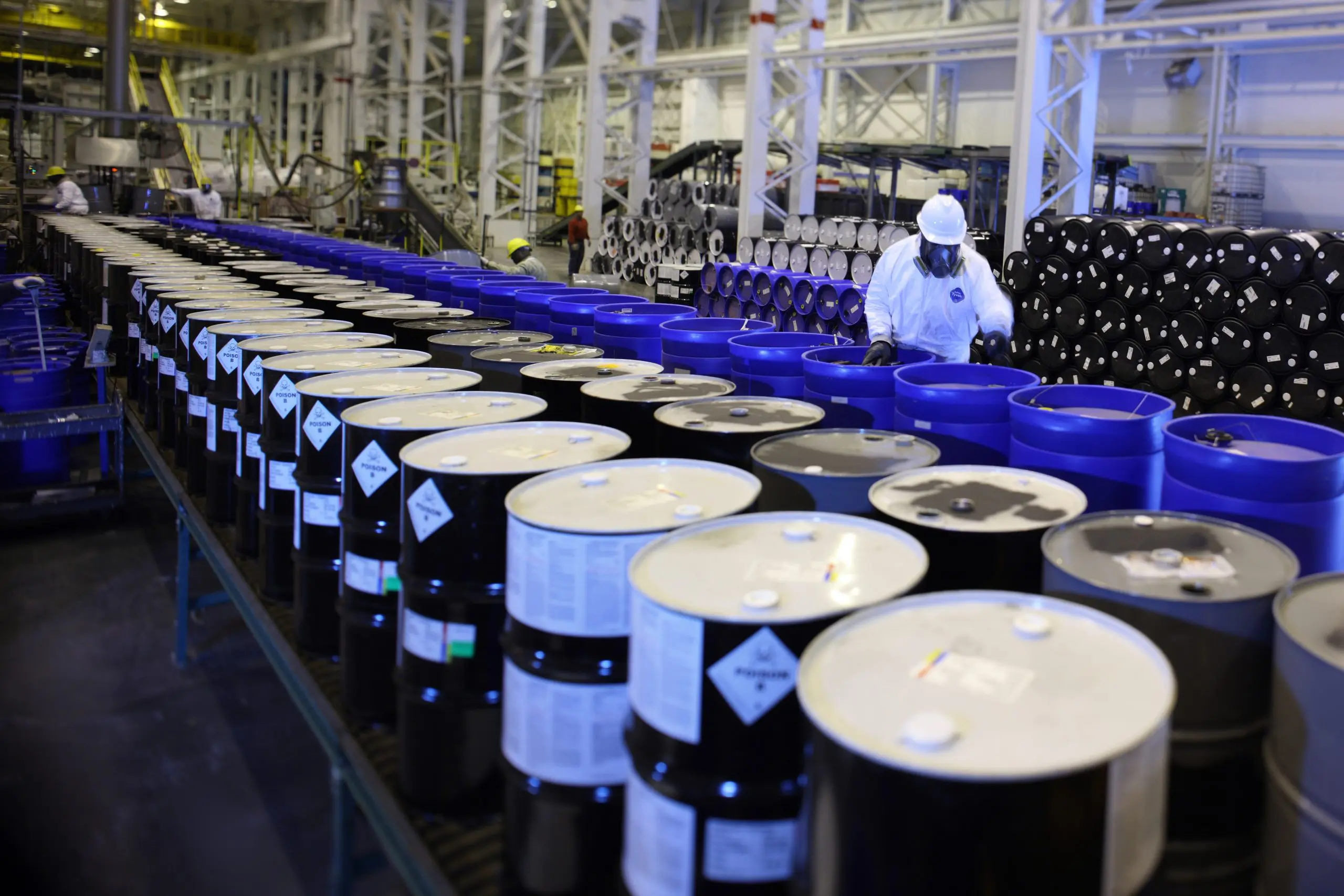 Container recycling drum line.