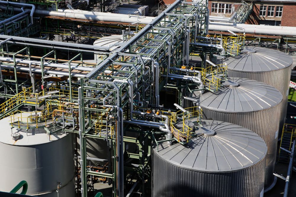 Bulk chemical storage tanks.